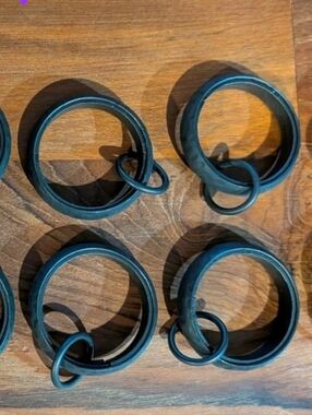 Pottery Barn Black Hammered Metal Curtain Rings with Hooks - Set of 10